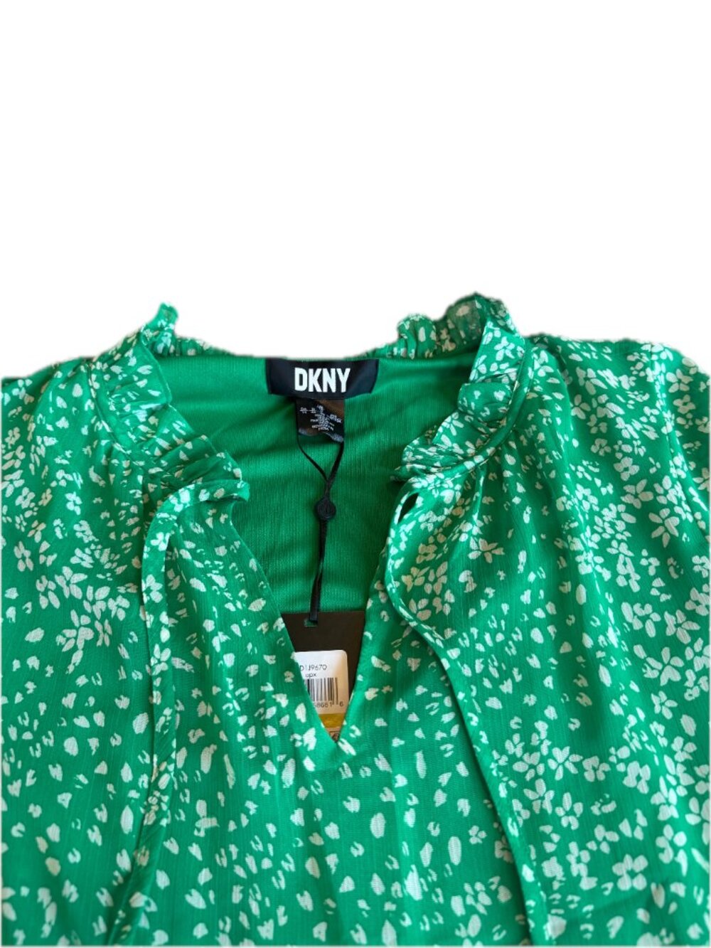 DKNY Green Floral Tiered Dress Ruffle V Neck Flutter Sleeve Size 14 Women's NWT - Picture 2 of 15